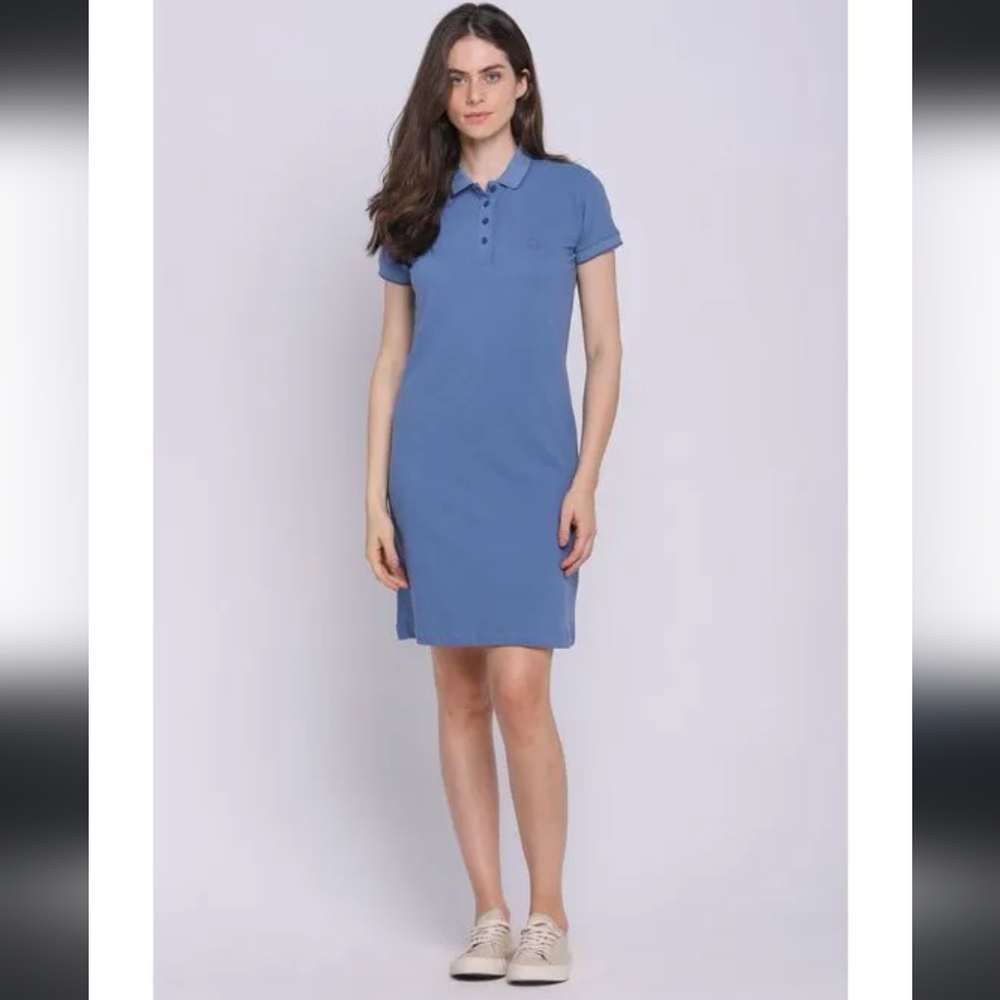 Club Monaco Vintage Cotton Polo Collar Style Mini Shirt Dress Blue Size S
